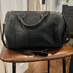 Auth ALEXANDER WANG Black Pebbled Lamb Leather Brass Studded Bottom Rocco Bag